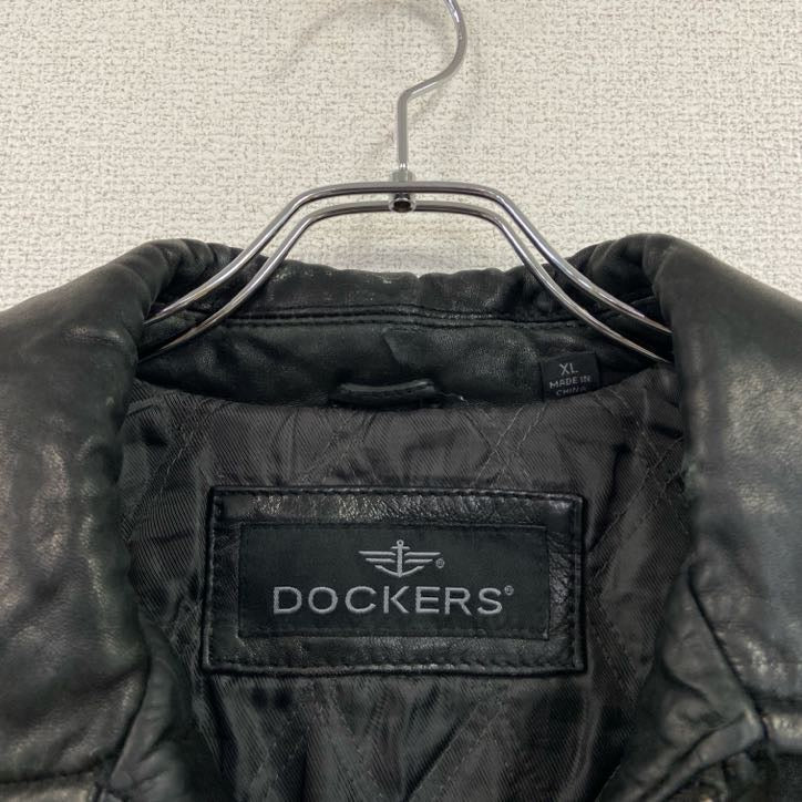 90s　DOCKERS　ドッカーズ　レザージャケット/革ジャン　シングルライダースジャケット　黒　ブラック　XLサイズ