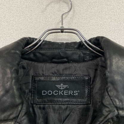 90s　DOCKERS　ドッカーズ　レザージャケット/革ジャン　シングルライダースジャケット　黒　ブラック　XLサイズ