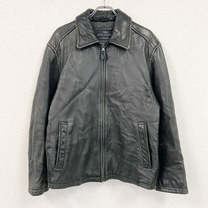 90s　DOCKERS　ドッカーズ　レザージャケット/革ジャン　シングルライダースジャケット　黒　ブラック　XLサイズ
