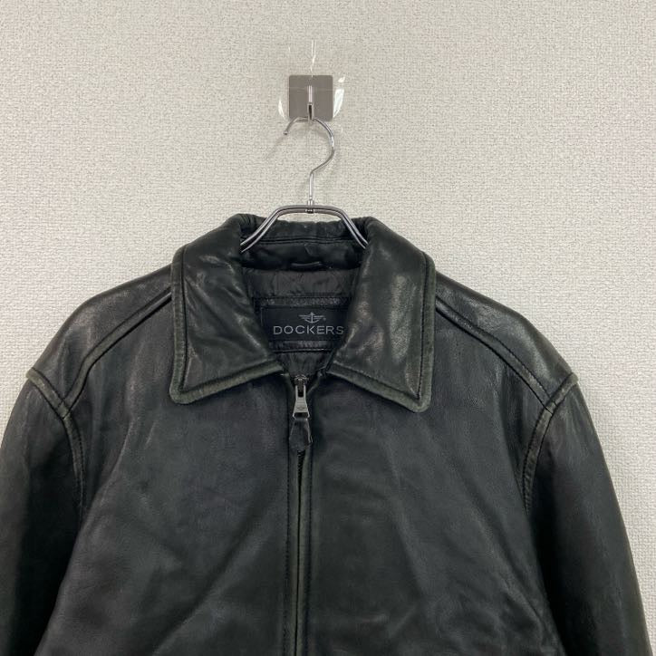 90s　DOCKERS　ドッカーズ　レザージャケット/革ジャン　シングルライダースジャケット　黒　ブラック　XLサイズ