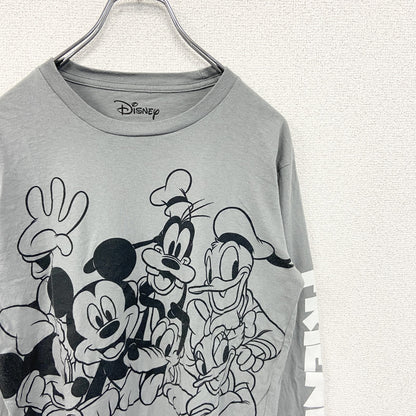 古着 used　Disney ディズニー　長袖ビックプリントTシャツ　ミッキー＆フレンズ　灰色　グレー　Mサイズ