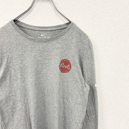 古着 used　NIKE ナイキ　長袖ワンポイントプリントTシャツ　クルーネック　グレー　灰色　Sサイズ
