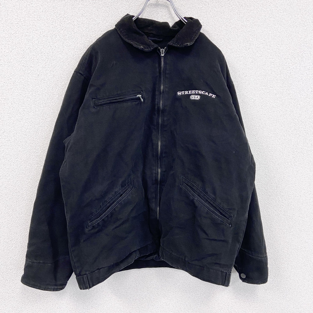 90s　CHARLES RIVER　フルジップダックジャケット　コーデュロイカラー　ヴィンテージ　黒　ブラック　Lサイズ