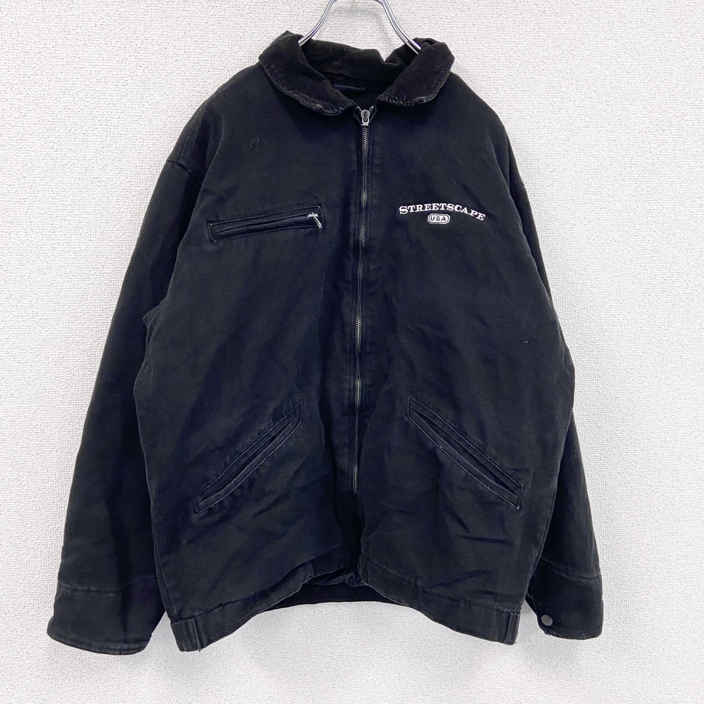 90s　CHARLES RIVER　フルジップダックジャケット　コーデュロイカラー　ヴィンテージ　黒　ブラック　Lサイズ