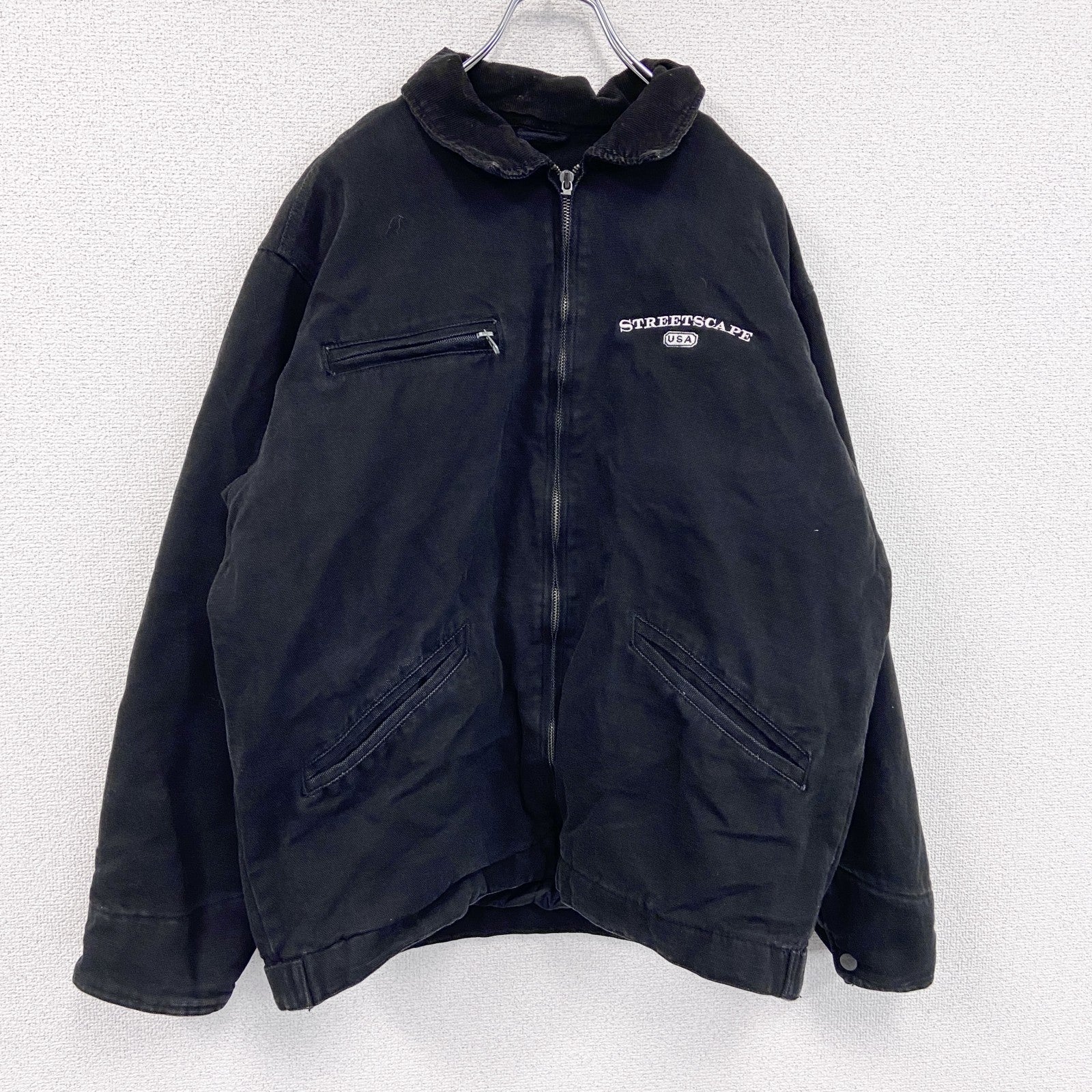 90s　CHARLES RIVER　フルジップダックジャケット　コーデュロイカラー　ヴィンテージ　黒　ブラック　Lサイズ