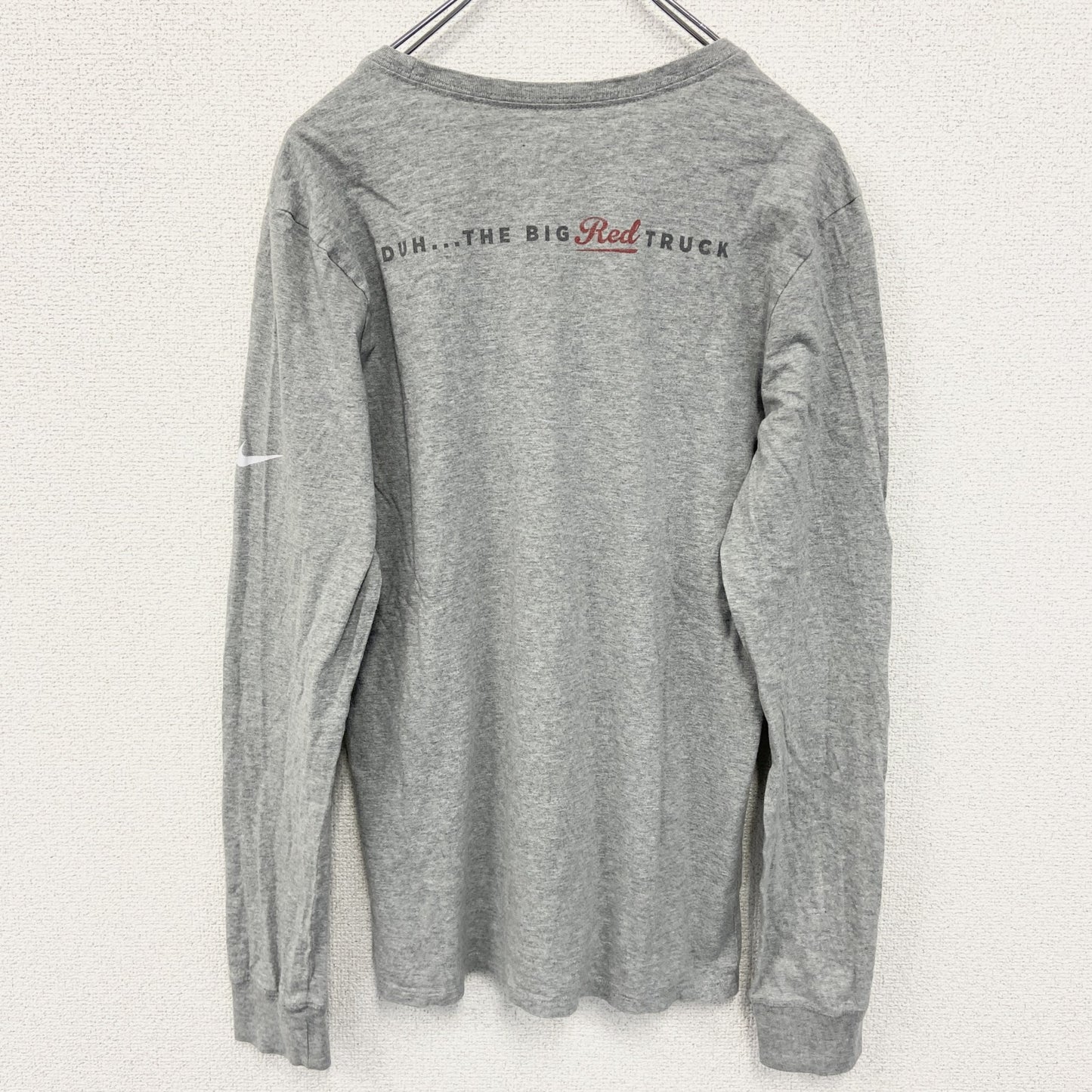 古着 used　NIKE ナイキ　長袖ワンポイントプリントTシャツ　クルーネック　グレー　灰色　Sサイズ