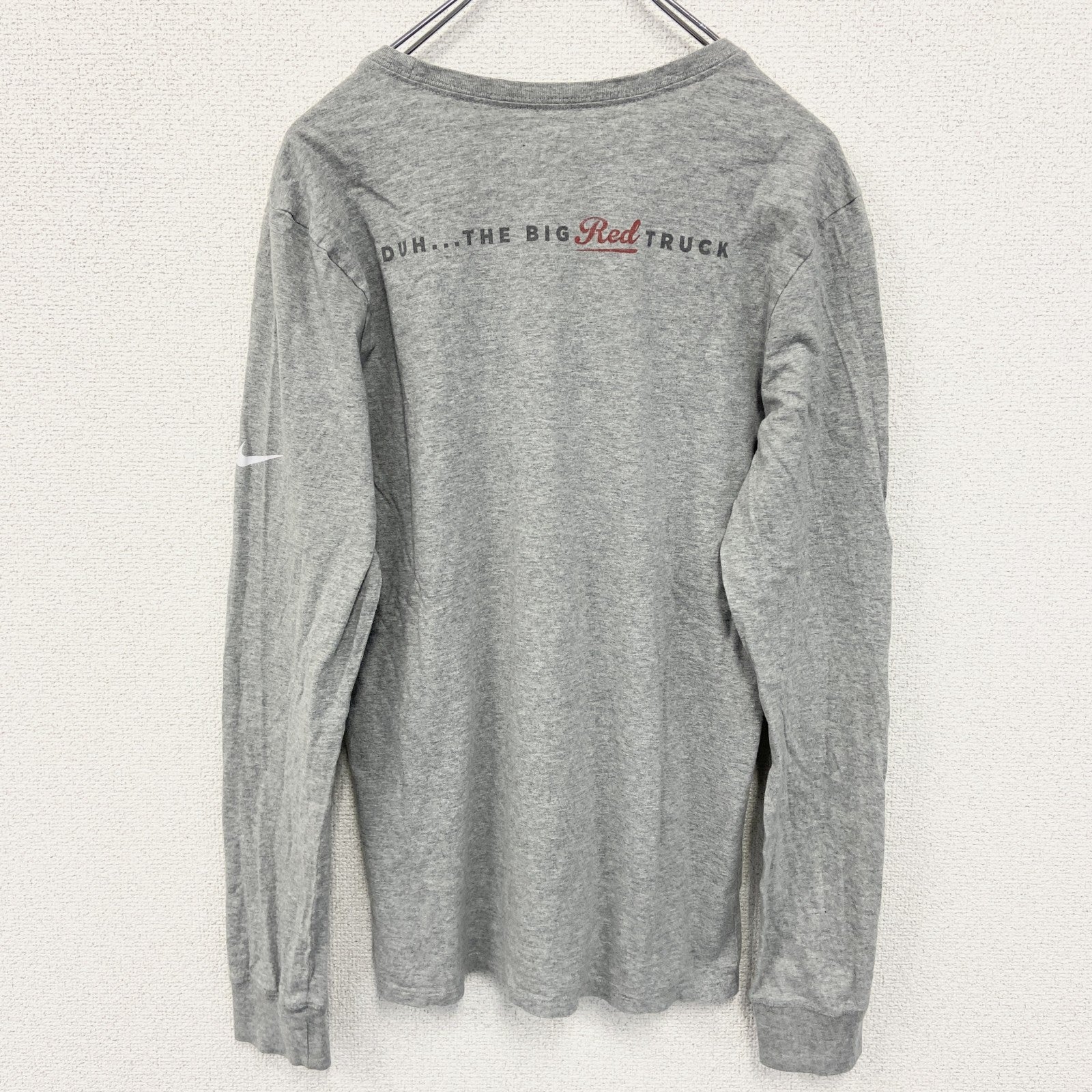 古着 used　NIKE ナイキ　長袖ワンポイントプリントTシャツ　クルーネック　グレー　灰色　Sサイズ