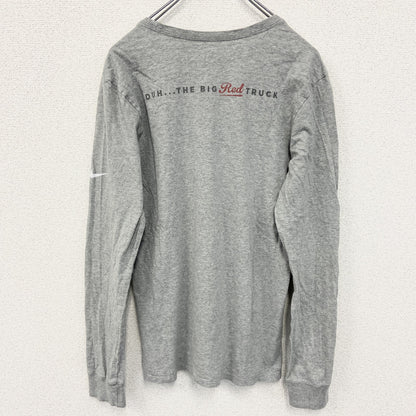 古着 used　NIKE ナイキ　長袖ワンポイントプリントTシャツ　クルーネック　グレー　灰色　Sサイズ
