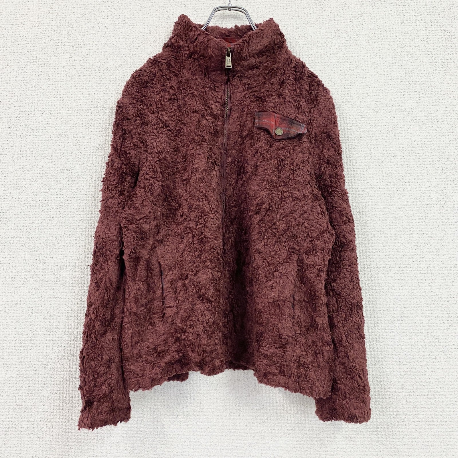 PENDLETON　ペンドルトン　フルジップフリースジャケット　チェック柄切替デザイン　赤　レッド　Lサイズ
