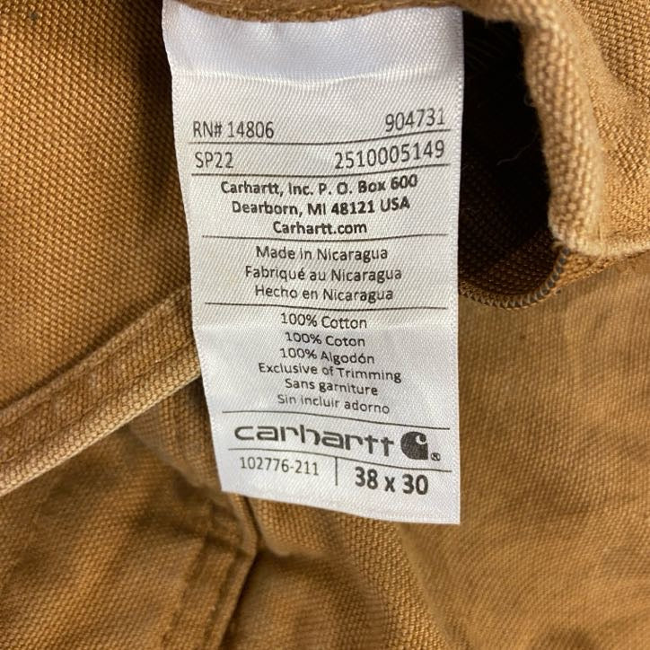 Carhartt　カーハート　オーバーオール/つなぎ　ブラウンダック　ダック地　ダブルニー　キャメル　W38