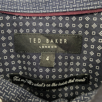 古着 used　TED BAKER LONDON　長袖総柄シャツ　和柄風　レトロデザイン　ノームコア　ビッグシルエット　ネイビー