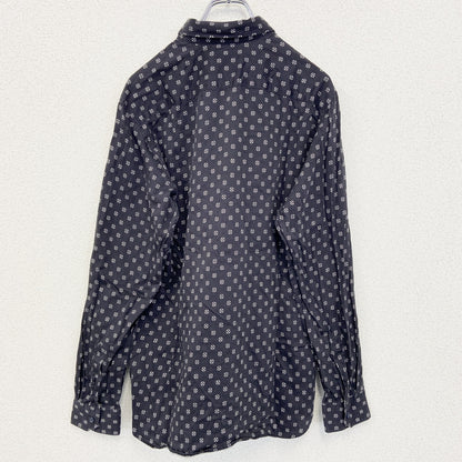 古着 used　TED BAKER LONDON　長袖総柄シャツ　和柄風　レトロデザイン　ノームコア　ビッグシルエット　ネイビー
