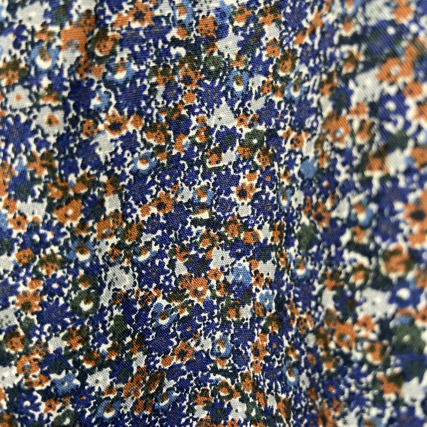古着 used　bar Ⅲ　長袖花柄シャツ　総柄　スリムフィット　個性的　レトロデザイン　ネイビー　紺　シンプル　