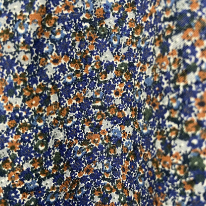 古着 used　bar Ⅲ　長袖花柄シャツ　総柄　スリムフィット　個性的　レトロデザイン　ネイビー　紺　シンプル　