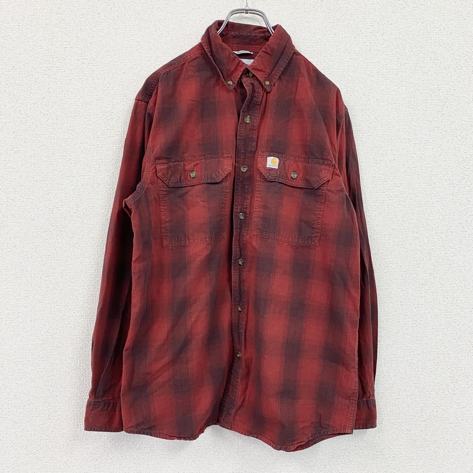 Carhartt　カーハート　長袖ボタンダウンシャツ　チェックシャツ　赤　レッド　Mサイズ