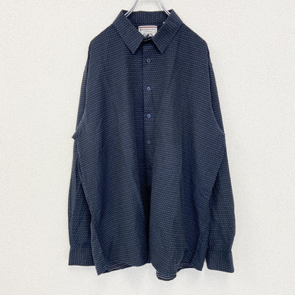 古着 used　bar　FULINYOFF　長袖柄シャツ　襟付き　総柄　個性的　レトロデザイン　ネイビー　紺　XLサイズ　