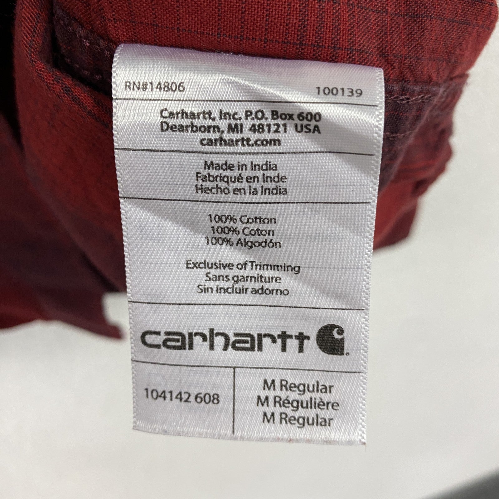 Carhartt　カーハート　長袖ボタンダウンシャツ　チェックシャツ　赤　レッド　Mサイズ