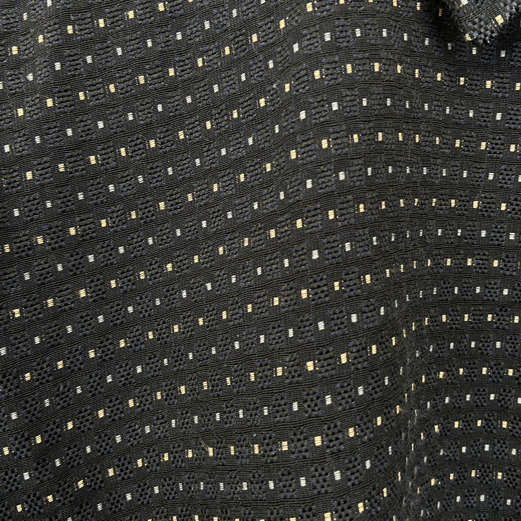 古着 used　bar　FULINYOFF　長袖柄シャツ　襟付き　総柄　個性的　レトロデザイン　ネイビー　紺　XLサイズ　