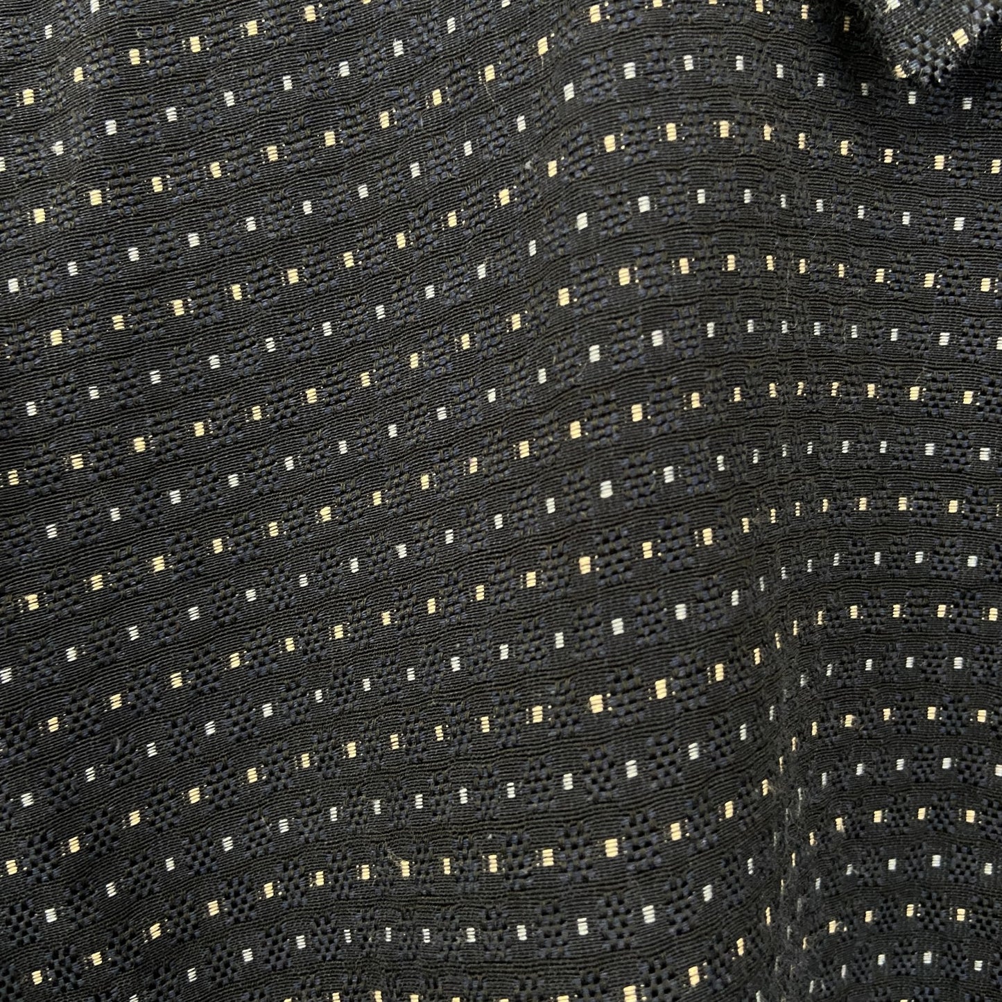 古着 used　bar　FULINYOFF　長袖柄シャツ　襟付き　総柄　個性的　レトロデザイン　ネイビー　紺　XLサイズ　