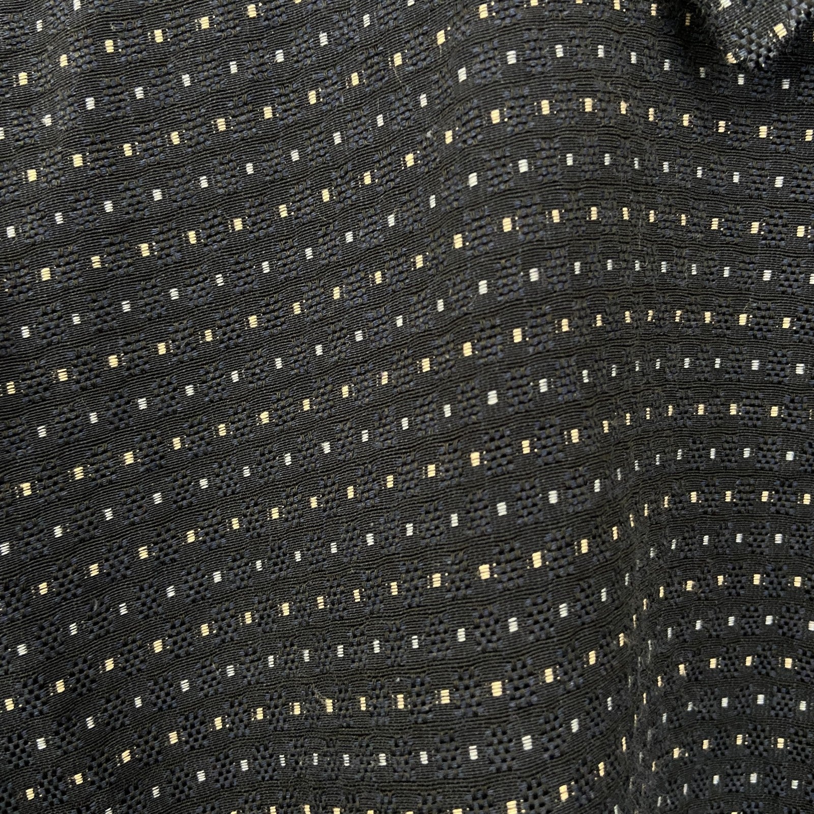 古着 used　bar　FULINYOFF　長袖柄シャツ　襟付き　総柄　個性的　レトロデザイン　ネイビー　紺　XLサイズ　
