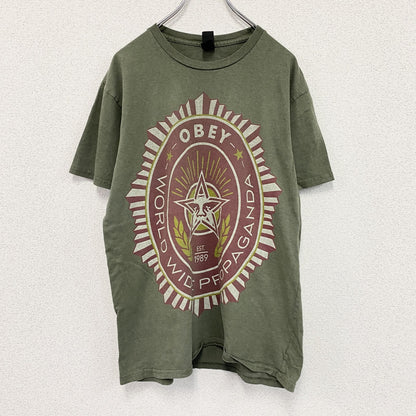 OBEY　オベイ　シェパードフェアリー　半袖プリントTシャツ　カーキ　Mサイズ