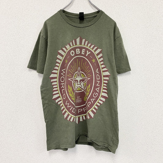OBEY　オベイ　シェパードフェアリー　半袖プリントTシャツ　カーキ　Mサイズ