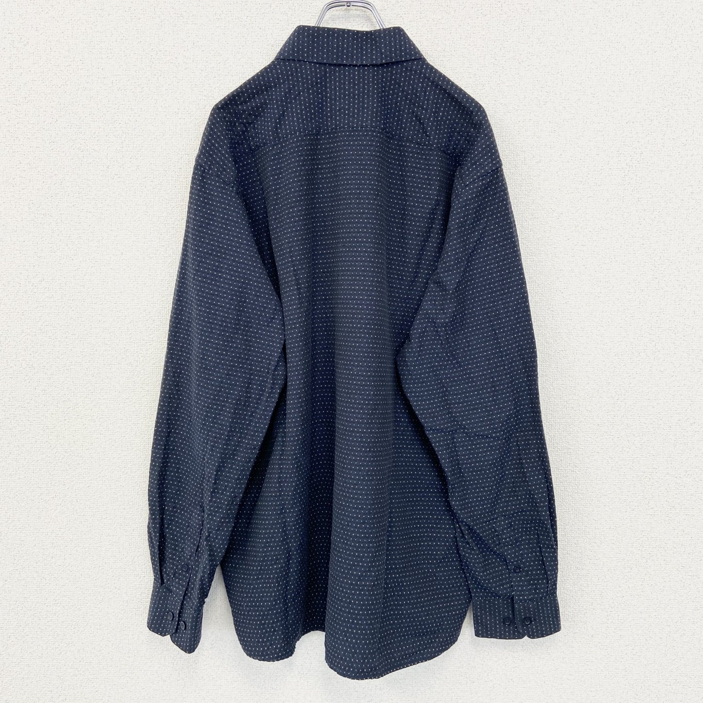 古着 used　bar　FULINYOFF　長袖柄シャツ　襟付き　総柄　個性的　レトロデザイン　ネイビー　紺　XLサイズ　