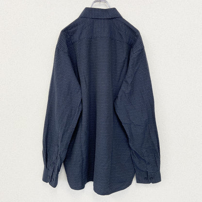 古着 used　bar　FULINYOFF　長袖柄シャツ　襟付き　総柄　個性的　レトロデザイン　ネイビー　紺　XLサイズ　