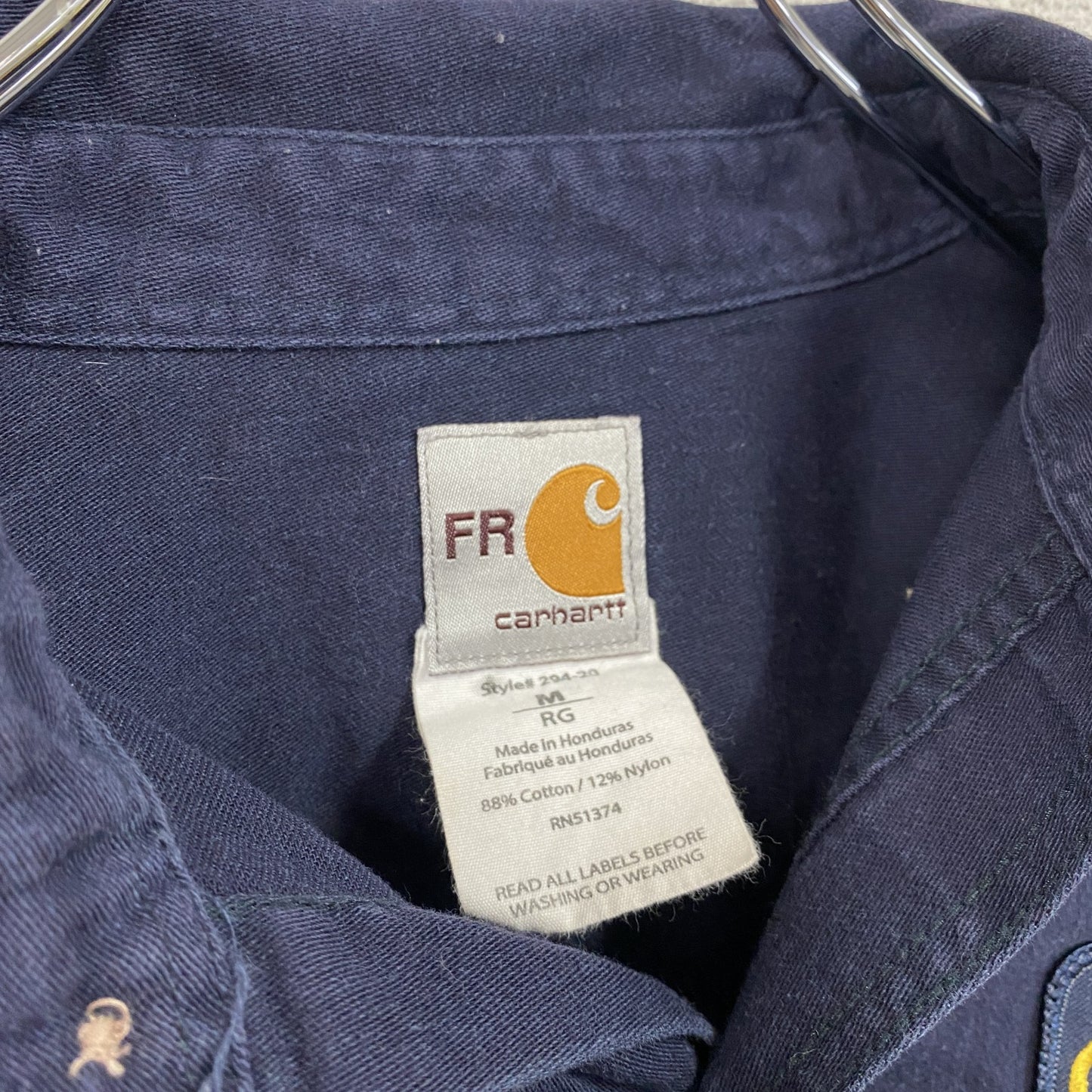 Carhartt　カーハート　長袖ワークシャツ　ボタンダウンシャツ　ワッペンカスタム　紺　ネイビー　Ｍサイズ