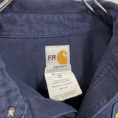 Carhartt　カーハート　長袖ワークシャツ　ボタンダウンシャツ　ワッペンカスタム　紺　ネイビー　Ｍサイズ