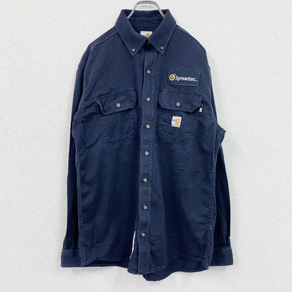 Carhartt　カーハート　長袖ワークシャツ　ボタンダウンシャツ　ワッペンカスタム　紺　ネイビー　Ｍサイズ