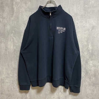 古着 used　artisans　長袖ハーフジップスウェット　トレーナー　ワンポイント刺繍　黒　ビッグシルエット　XLサイズ