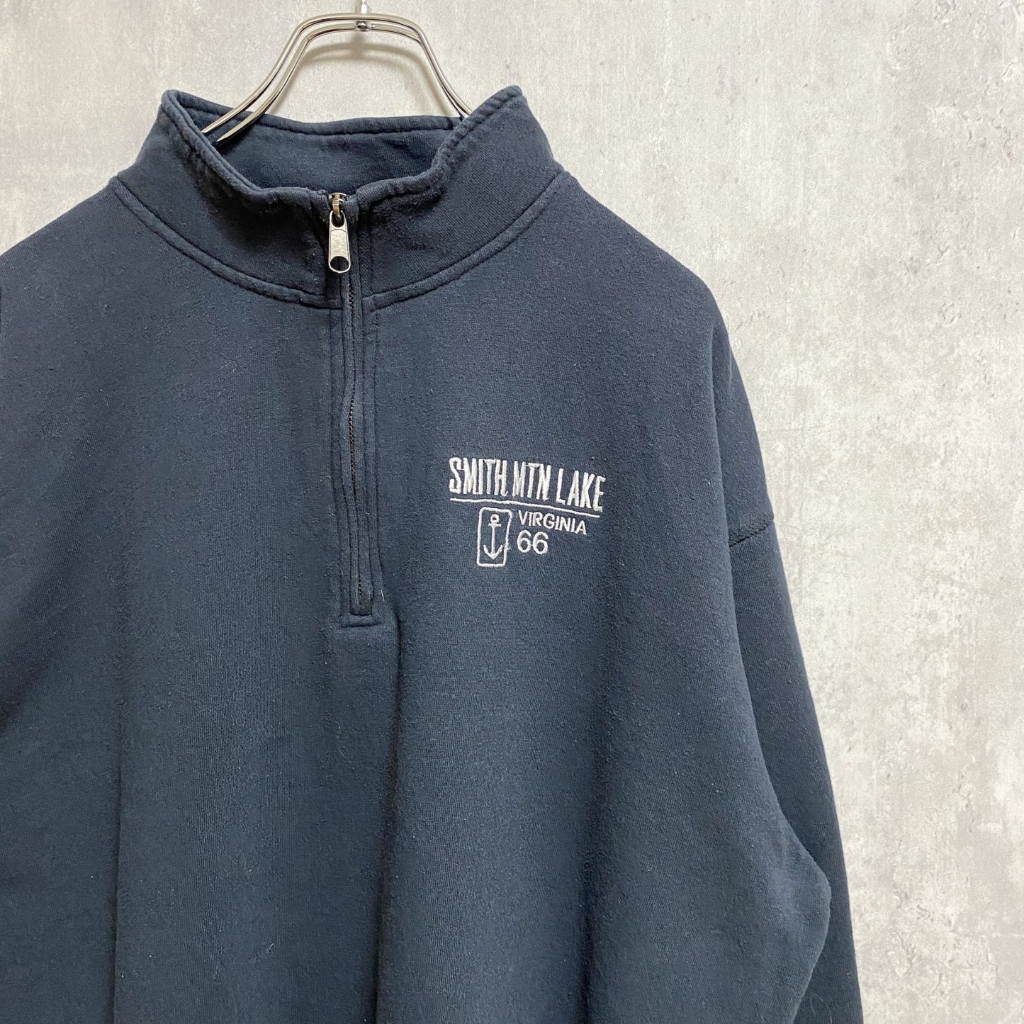 古着 used　artisans　長袖ハーフジップスウェット　トレーナー　ワンポイント刺繍　黒　ビッグシルエット　XLサイズ