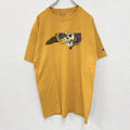古着 used　champion チャンピオン　半袖ダメージプリントTシャツ　スカルデザイン　黄　イエロー　クルーネック　Lサイズ