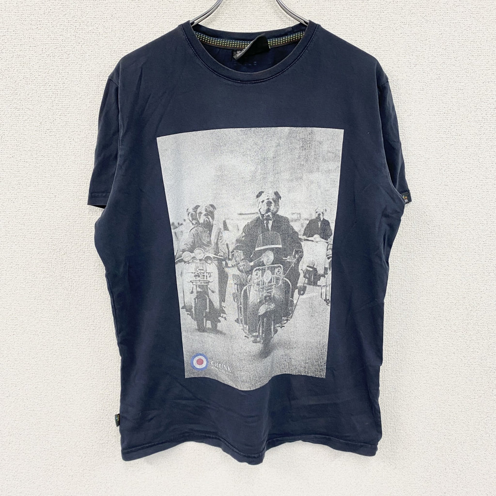 Chunk Clothing Co.　半袖アニマルTシャツ　犬　バイク　紺　ネイビー　XLサイズ