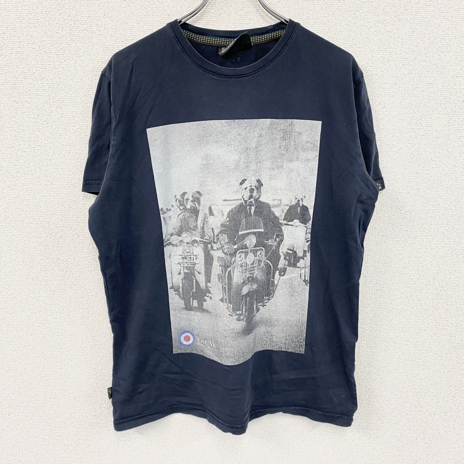 Chunk Clothing Co.　半袖アニマルTシャツ　犬　バイク　紺　ネイビー　XLサイズ