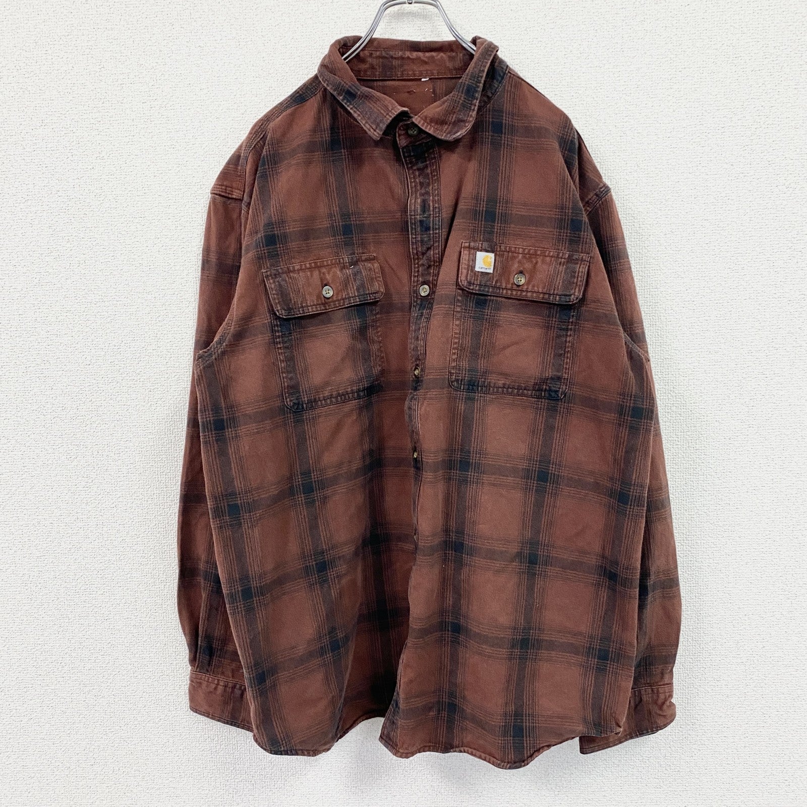 Carhartt　カーハート　長袖ネルシャツ　チェックシャツ　ダブルポケットシャツ　茶色　ブラウン　XLサイズ