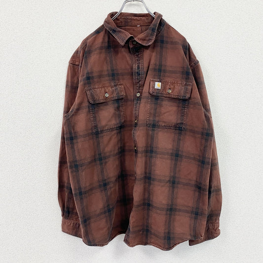 Carhartt　カーハート　長袖ネルシャツ　チェックシャツ　ダブルポケットシャツ　茶色　ブラウン　XLサイズ