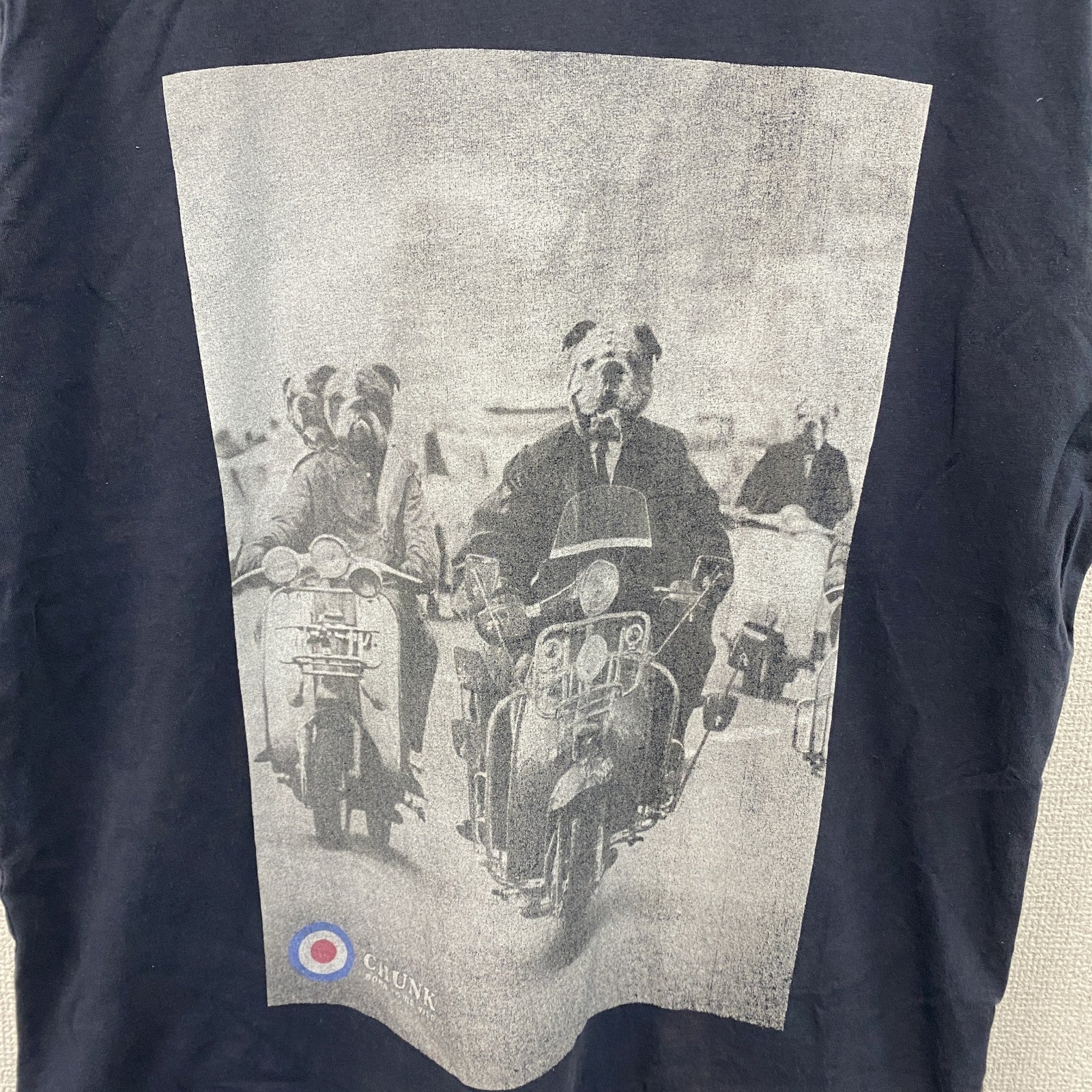 Chunk Clothing Co.　半袖アニマルTシャツ　犬　バイク　紺　ネイビー　XLサイズ
