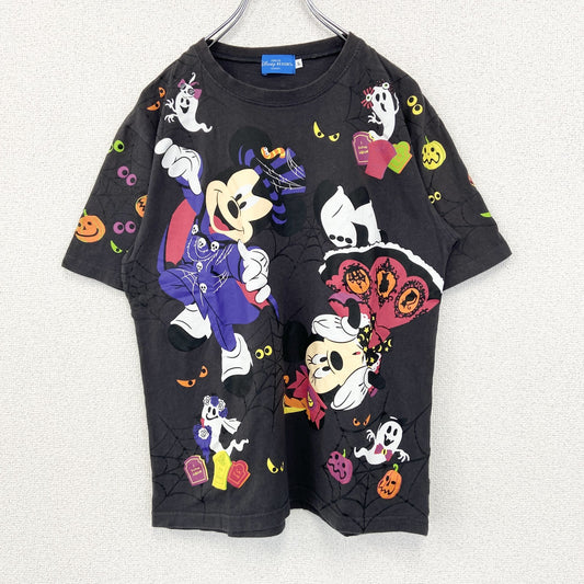 古着 used　Disney　ディズニー　半袖プリントTシャツ　東京ディズニーリゾート　ハロウィン　クルーネック　グレー　Lサイズ