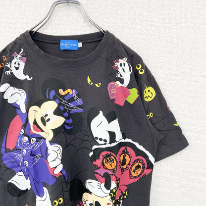 古着 used　Disney　ディズニー　半袖プリントTシャツ　東京ディズニーリゾート　ハロウィン　クルーネック　グレー　Lサイズ