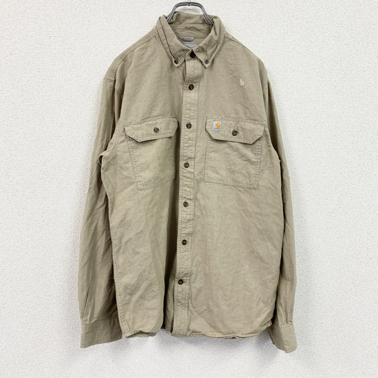 Carhartt　カーハート　長袖ワークシャツ　ボタンダウンシャツ　ダブルポケットシャツ　ベージュ　Mサイズ