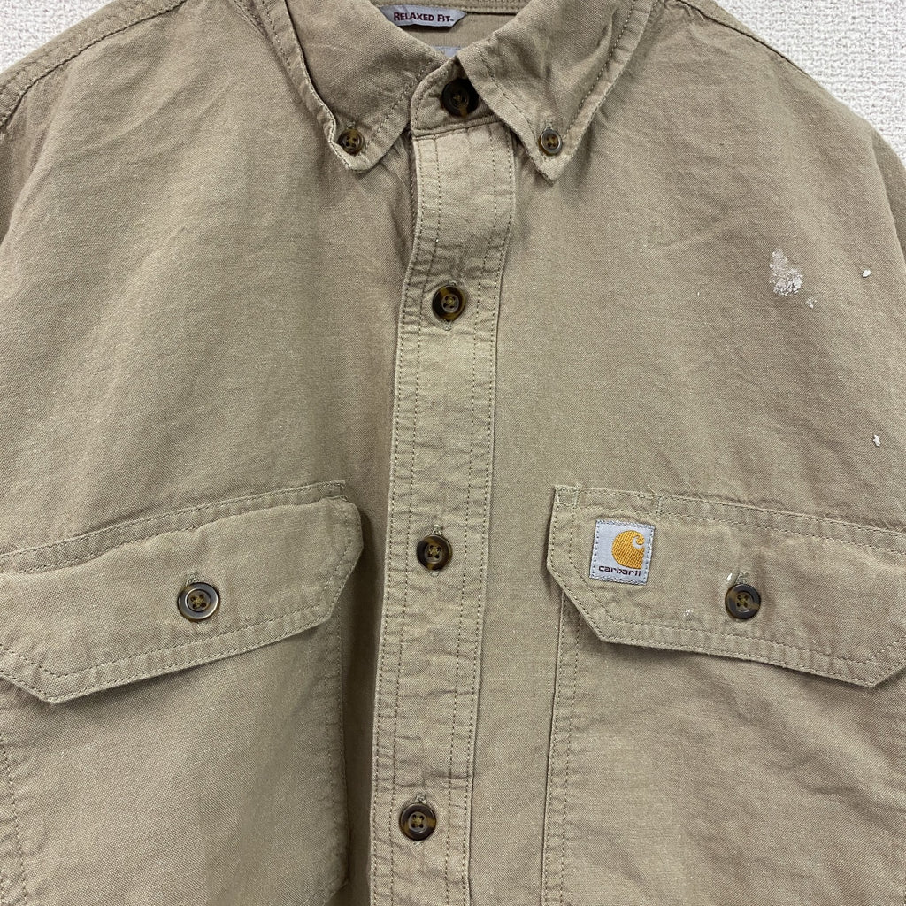 Carhartt　カーハート　長袖ワークシャツ　ボタンダウンシャツ　ダブルポケットシャツ　ベージュ　Mサイズ