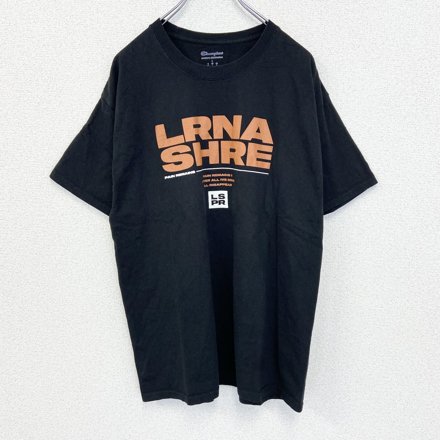 古着 used　champion チャンピオン　半袖バンドTシャツ　バックプリント　ローナ ショア　黒　クルーネック　Lサイズ