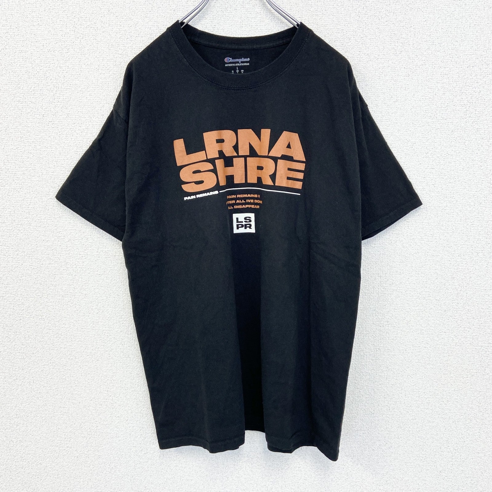 古着 used　champion チャンピオン　半袖バンドTシャツ　バックプリント　ローナ ショア　黒　クルーネック　Lサイズ