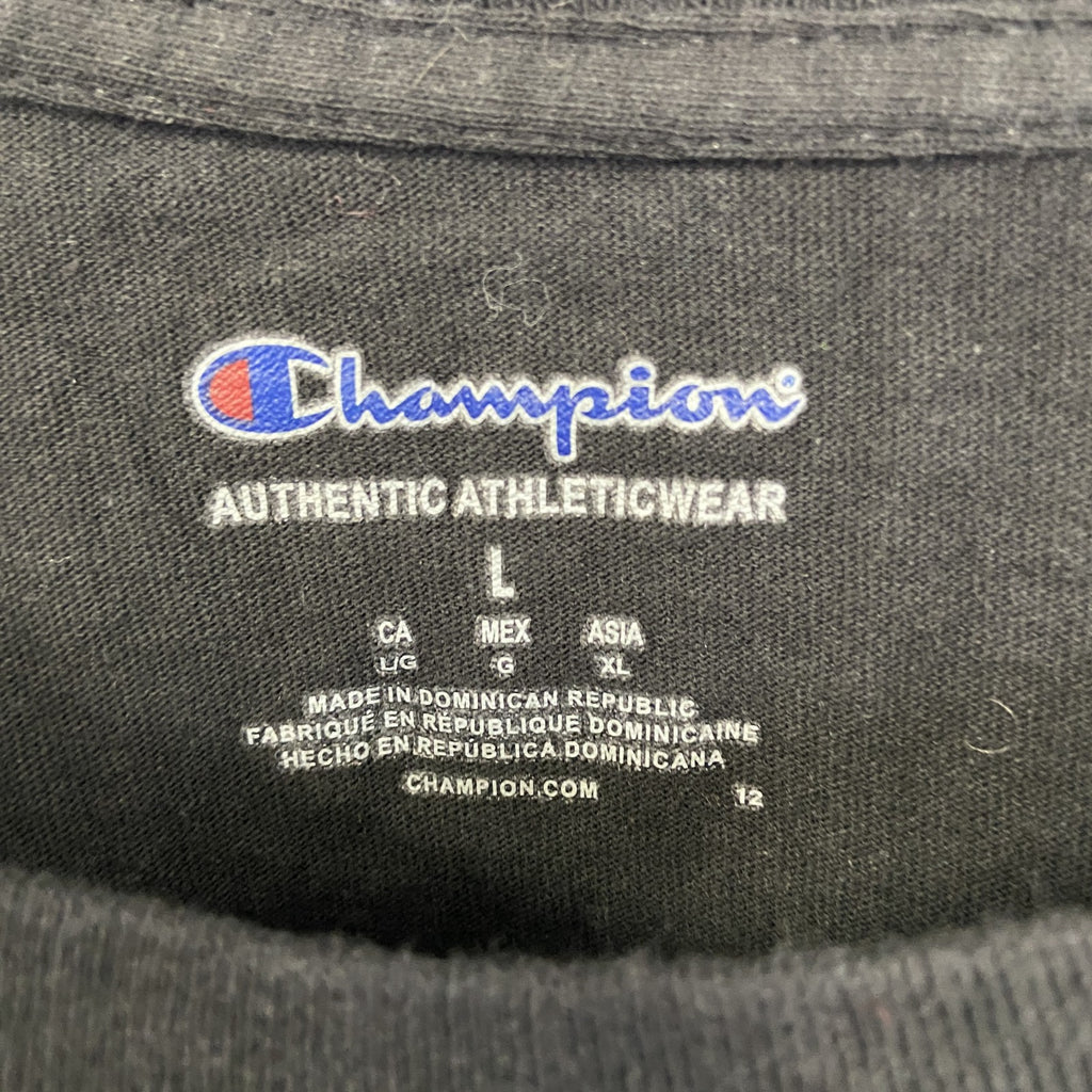 古着 used　champion チャンピオン　半袖バンドTシャツ　バックプリント　ローナ ショア　黒　クルーネック　Lサイズ