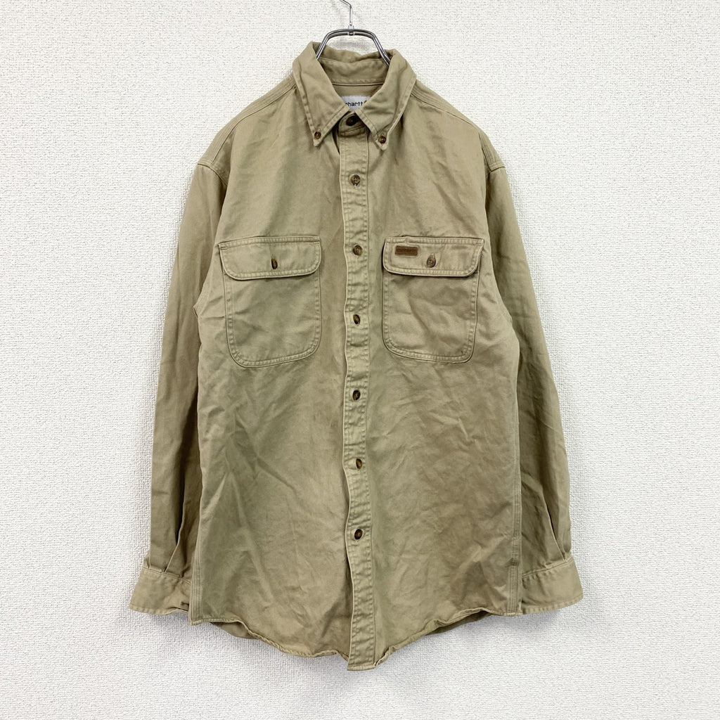 Carhartt　カーハート　長袖ワークシャツ　ボタンダウンシャツ　ダブルポケットシャツ　ベージュ　Sサイズ
