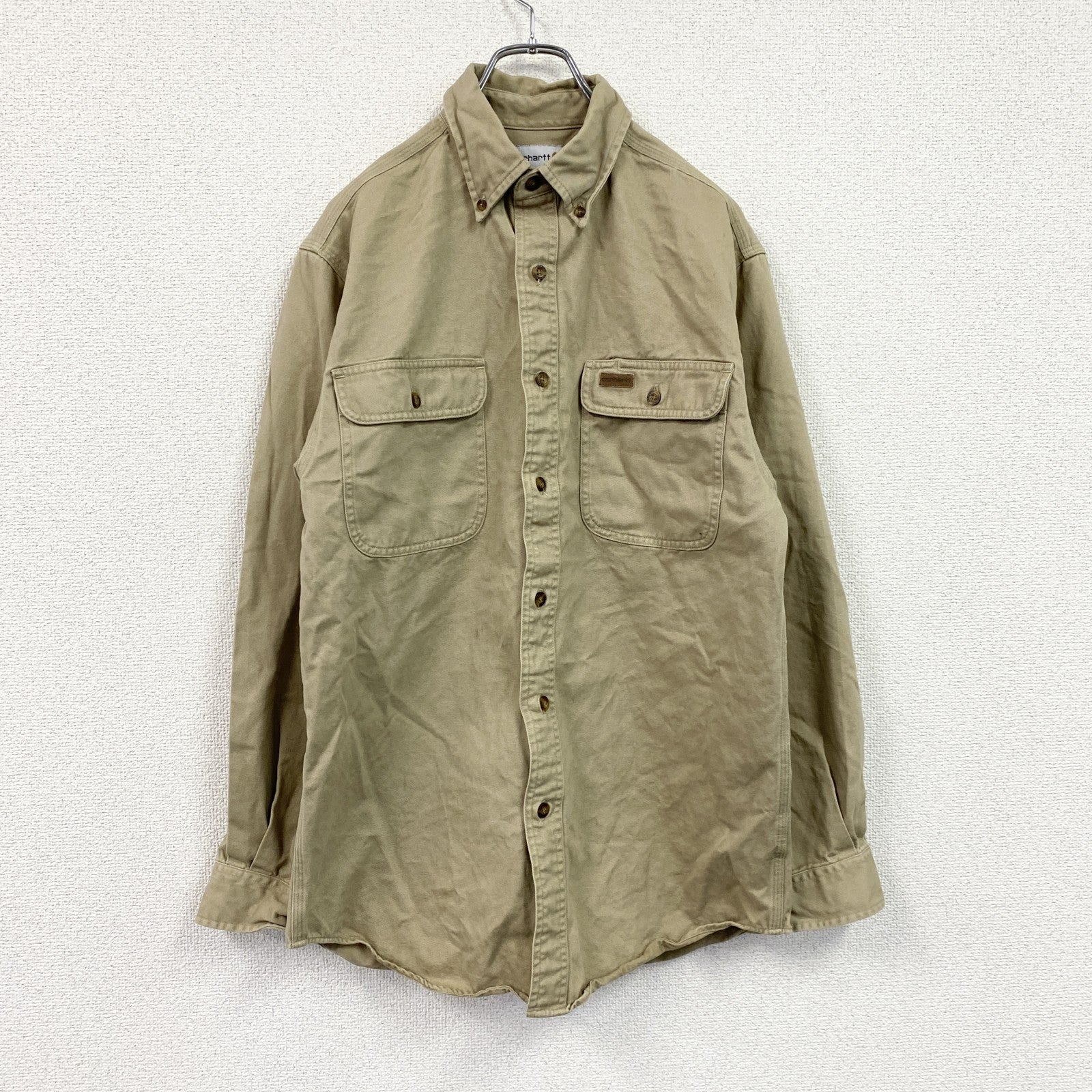 Carhartt　カーハート　長袖ワークシャツ　ボタンダウンシャツ　ダブルポケットシャツ　ベージュ　Sサイズ