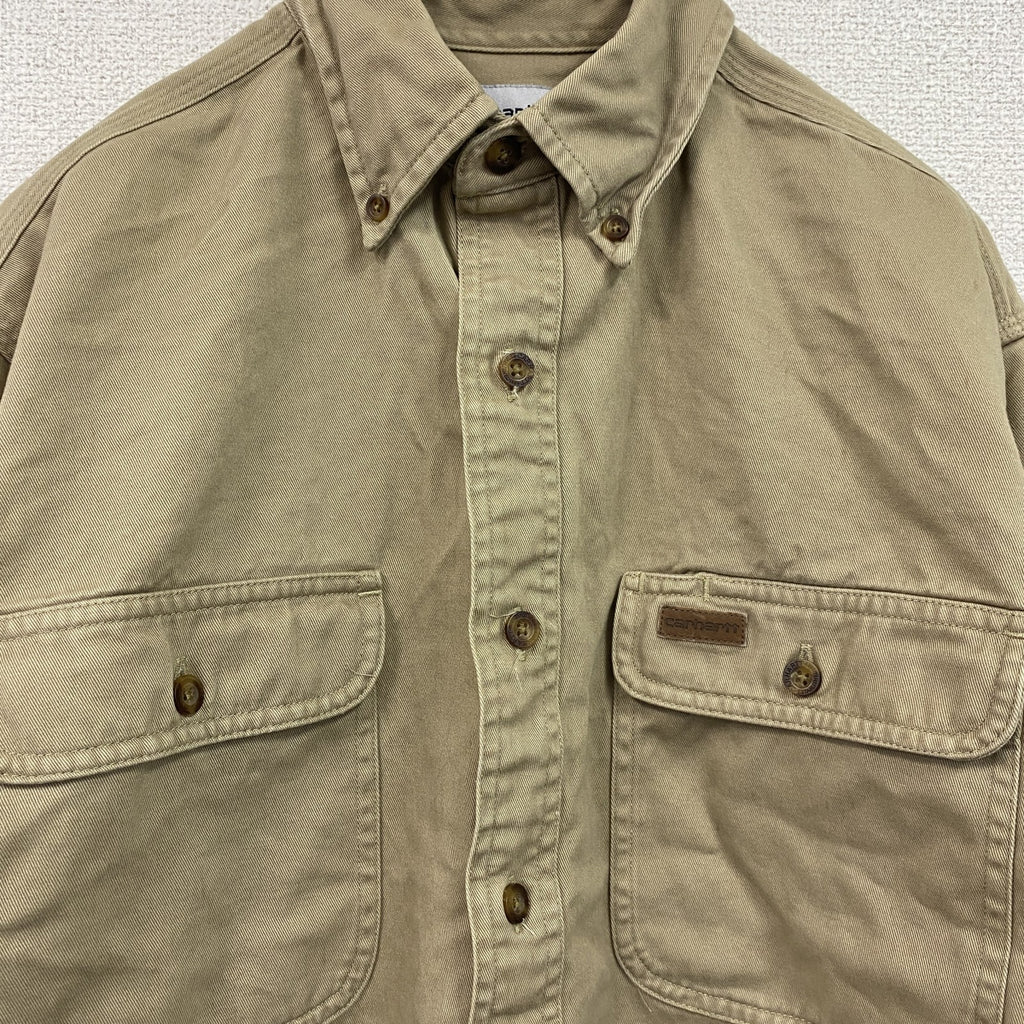 Carhartt　カーハート　長袖ワークシャツ　ボタンダウンシャツ　ダブルポケットシャツ　ベージュ　Sサイズ