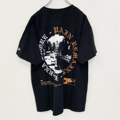 古着 used　champion チャンピオン　半袖バンドTシャツ　バックプリント　ローナ ショア　黒　クルーネック　Lサイズ